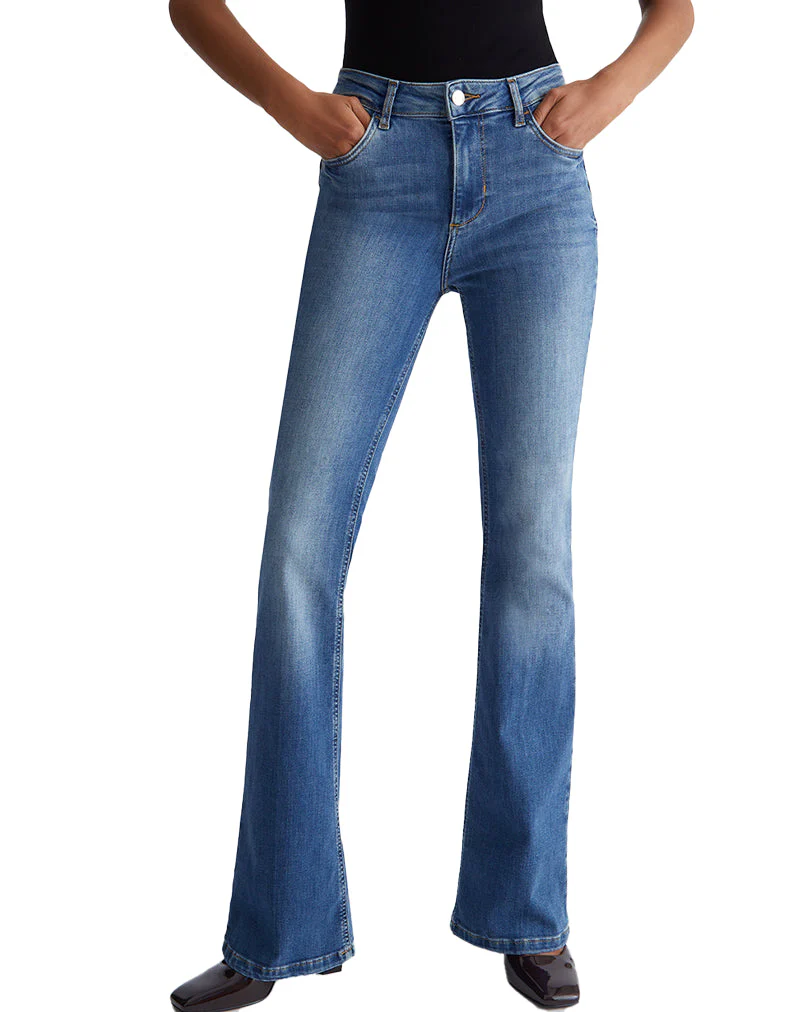 JEANS FLARE VITA ALTA - DENIM BLU SCURO - immagine 5