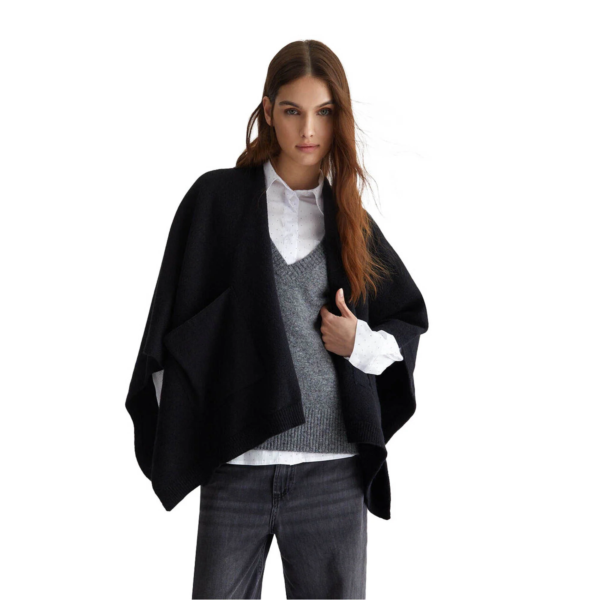 Poncho Donna in maglia Nero - immagine 3
