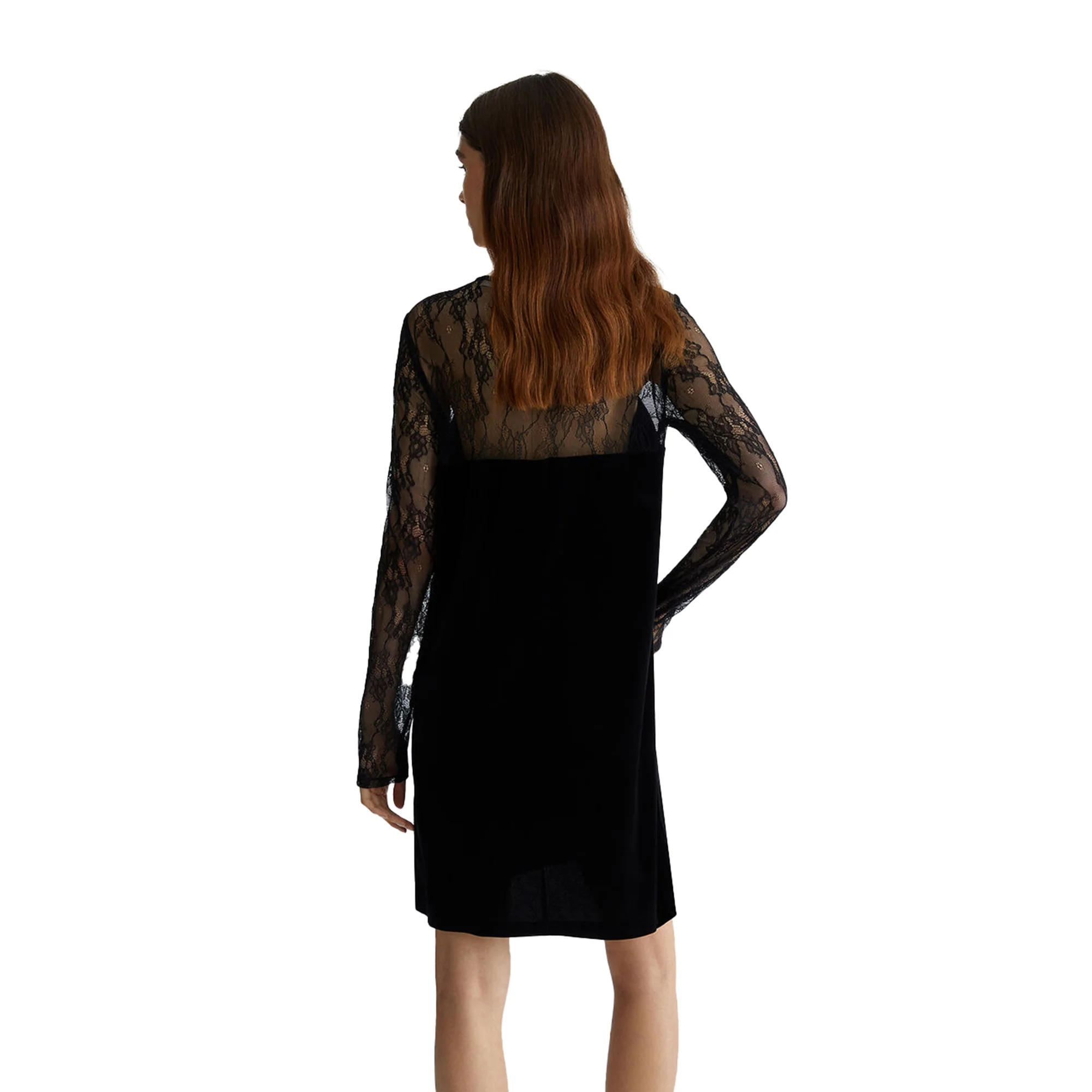 Abito corto Donna in pizzo e velluto Nero - immagine 5