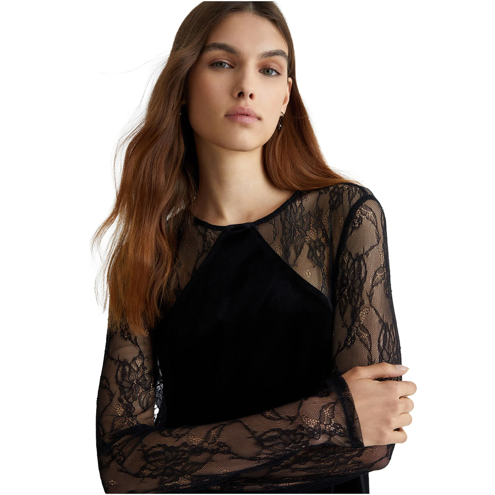 Abito corto Donna in pizzo e velluto Nero - immagine 6