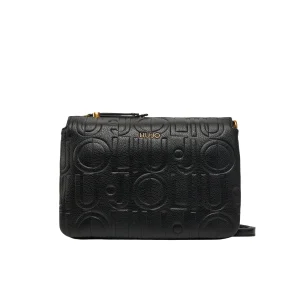 Borsa a tracolla piccola nera effetto bottalato