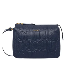 Borsa a tracolla piccola blu effetto bottalato