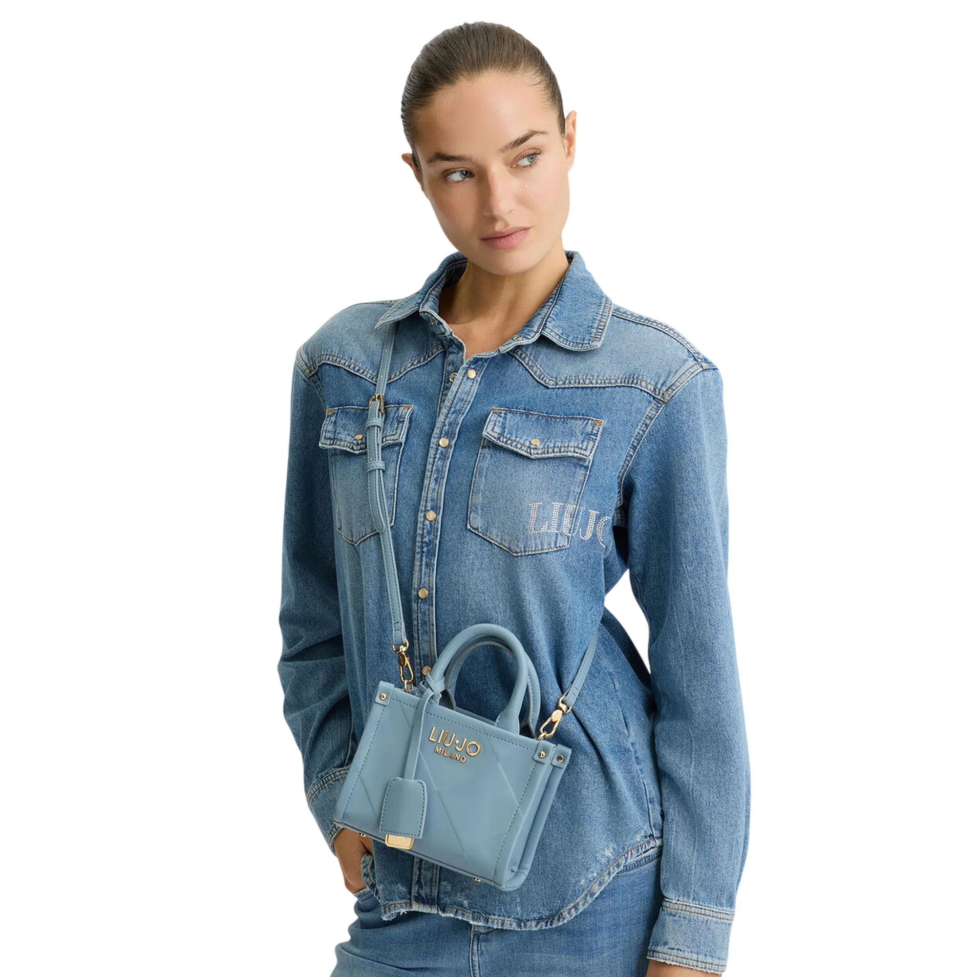 Mini Borsa donna con rombi a rilievo Celeste - immagine 4