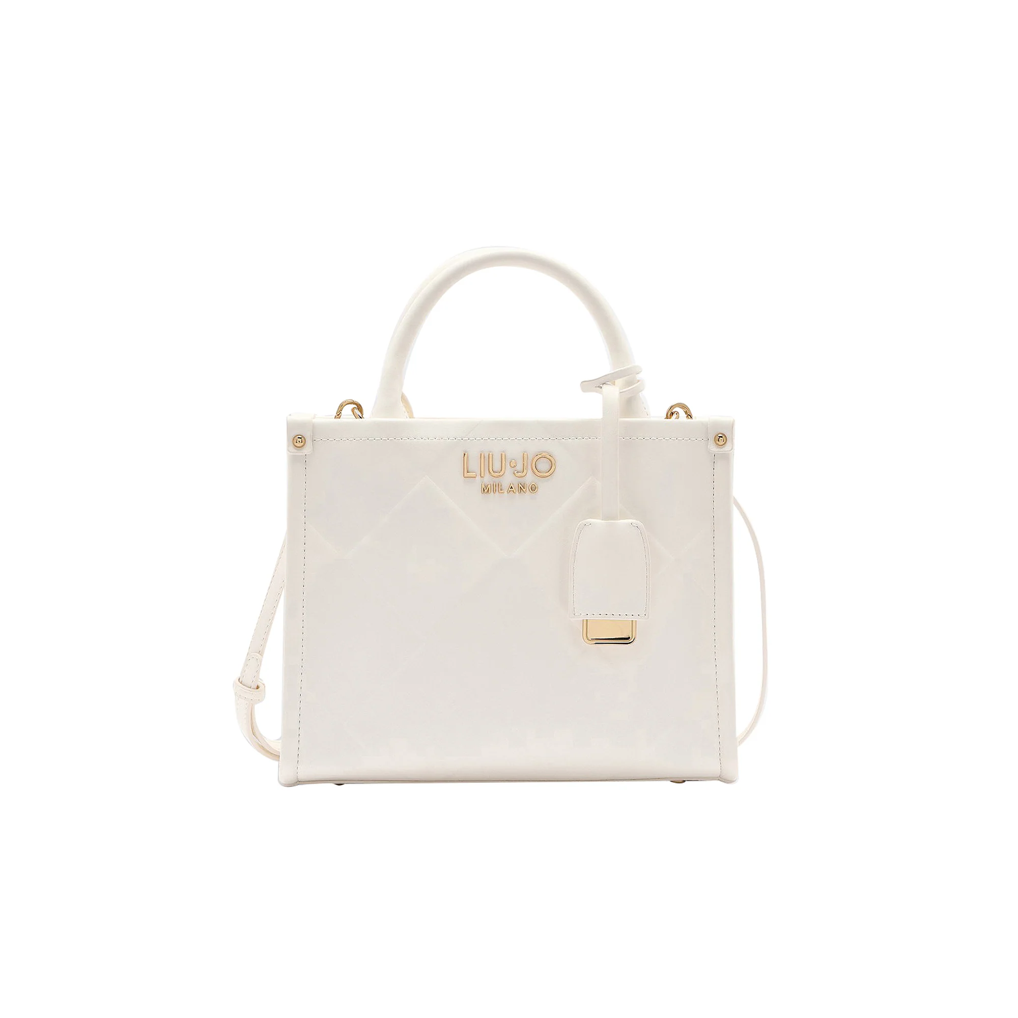 Borsa a mano bianca con motivo rombi in rilievo - immagine 2