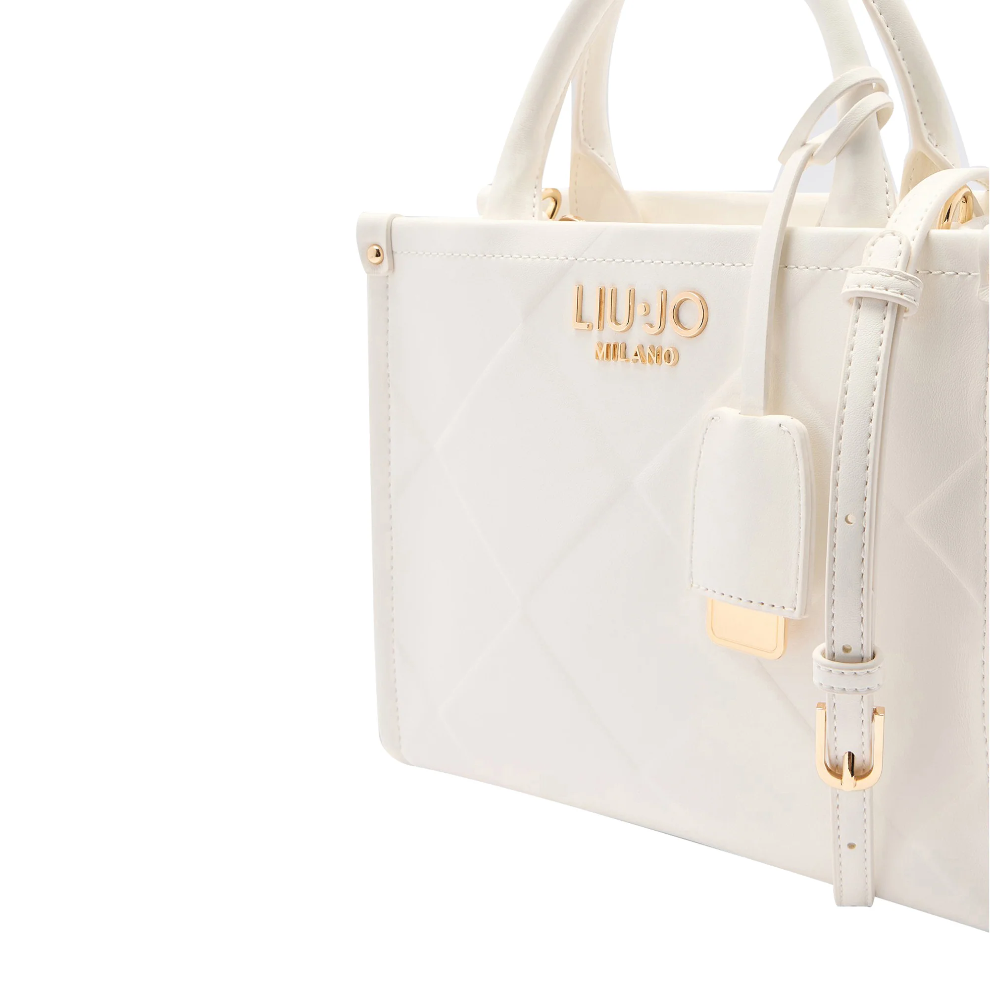 Borsa a mano bianca con motivo rombi in rilievo - immagine 4