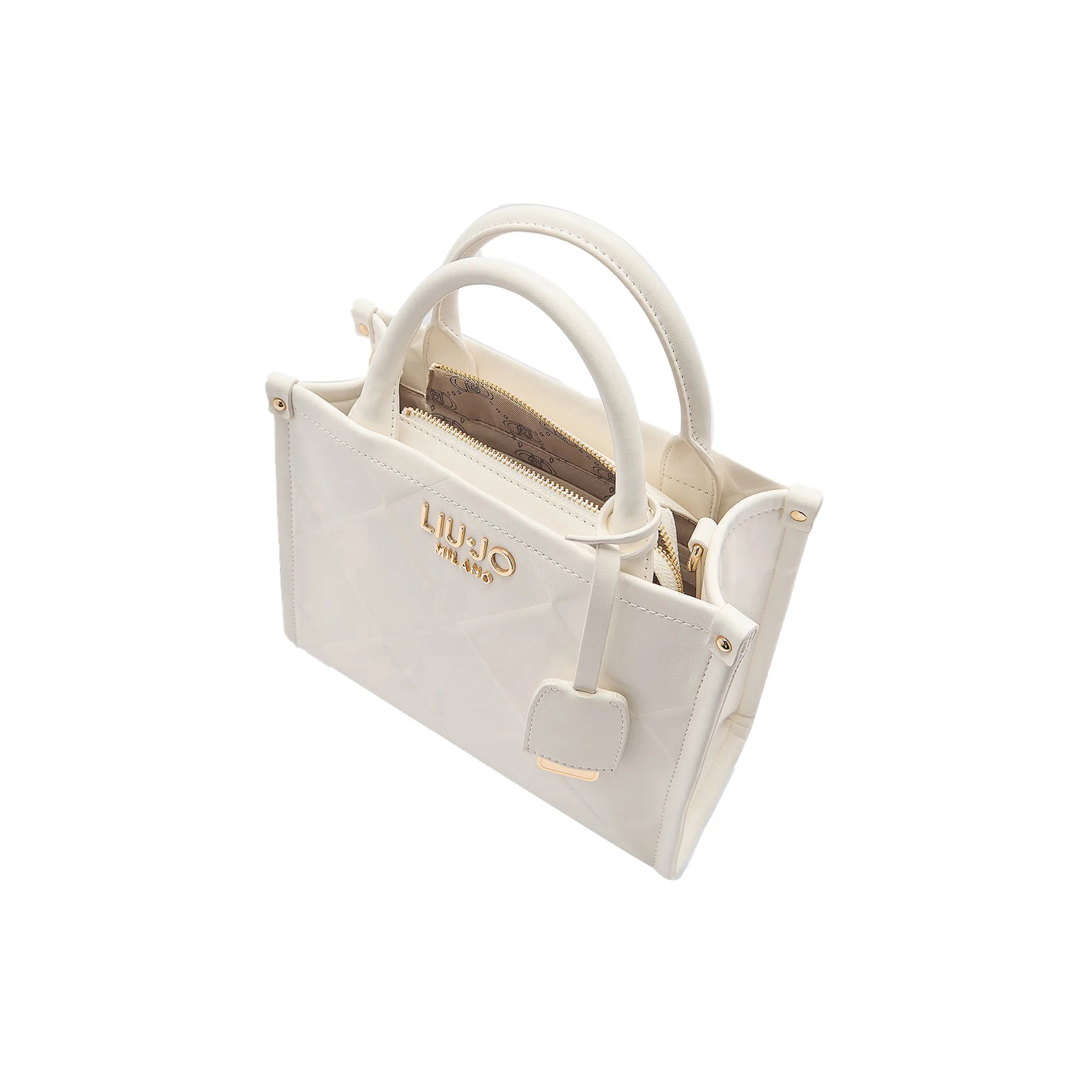 Borsa a mano bianca con motivo rombi in rilievo - immagine 5