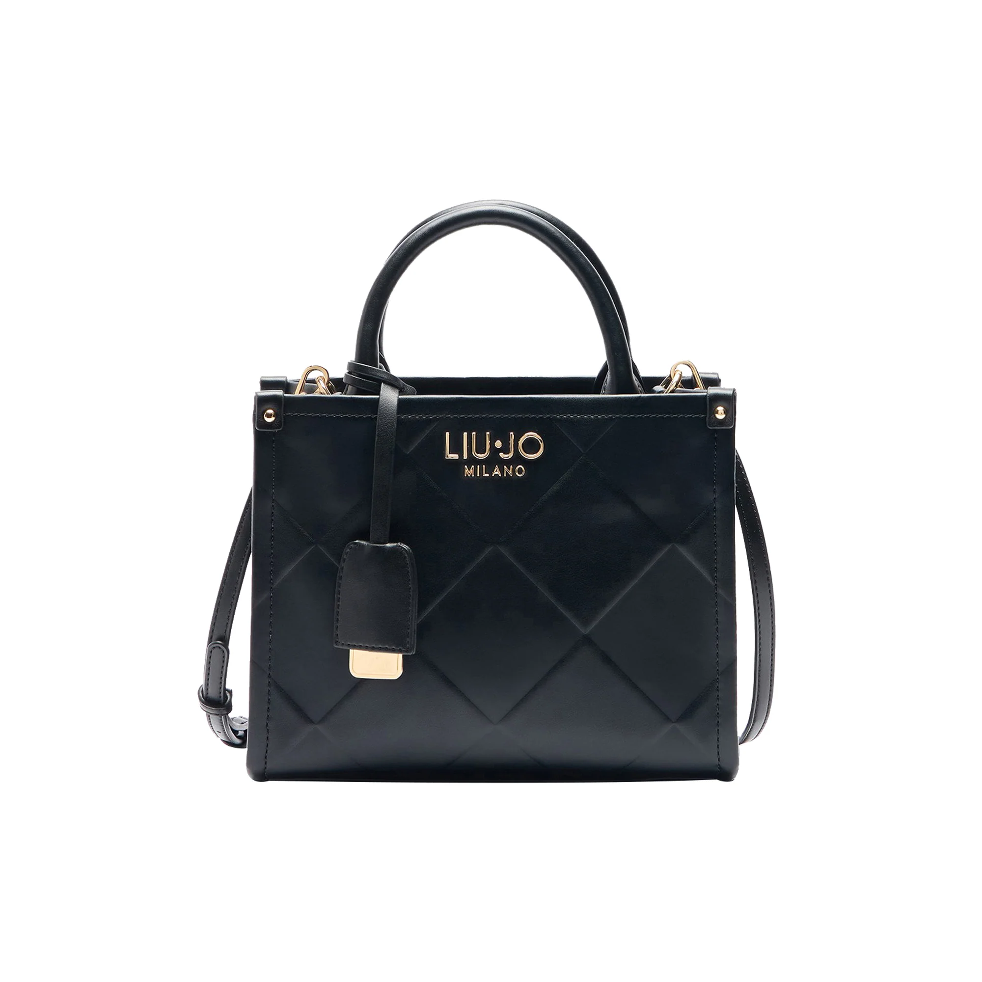 Borsa a mano nera con motivo rombi in rilievo