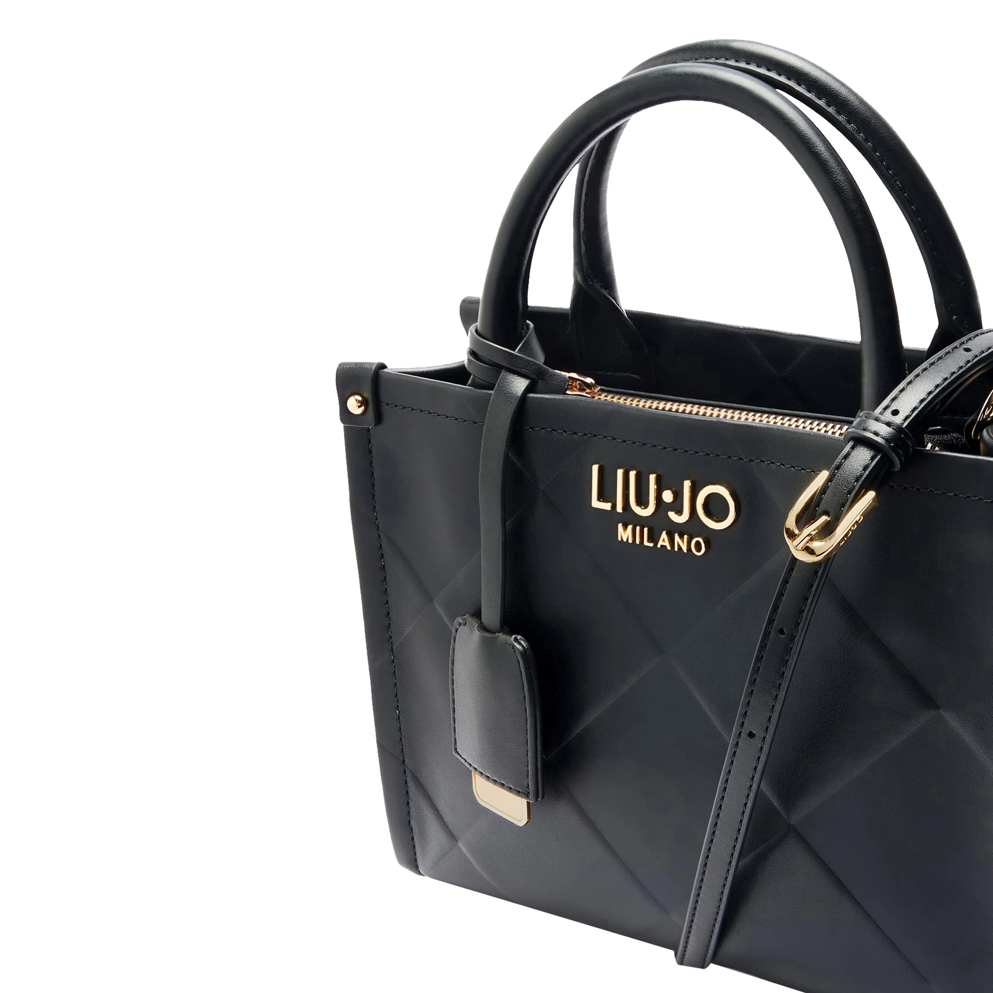 Borsa a mano nera con motivo rombi in rilievo - immagine 4