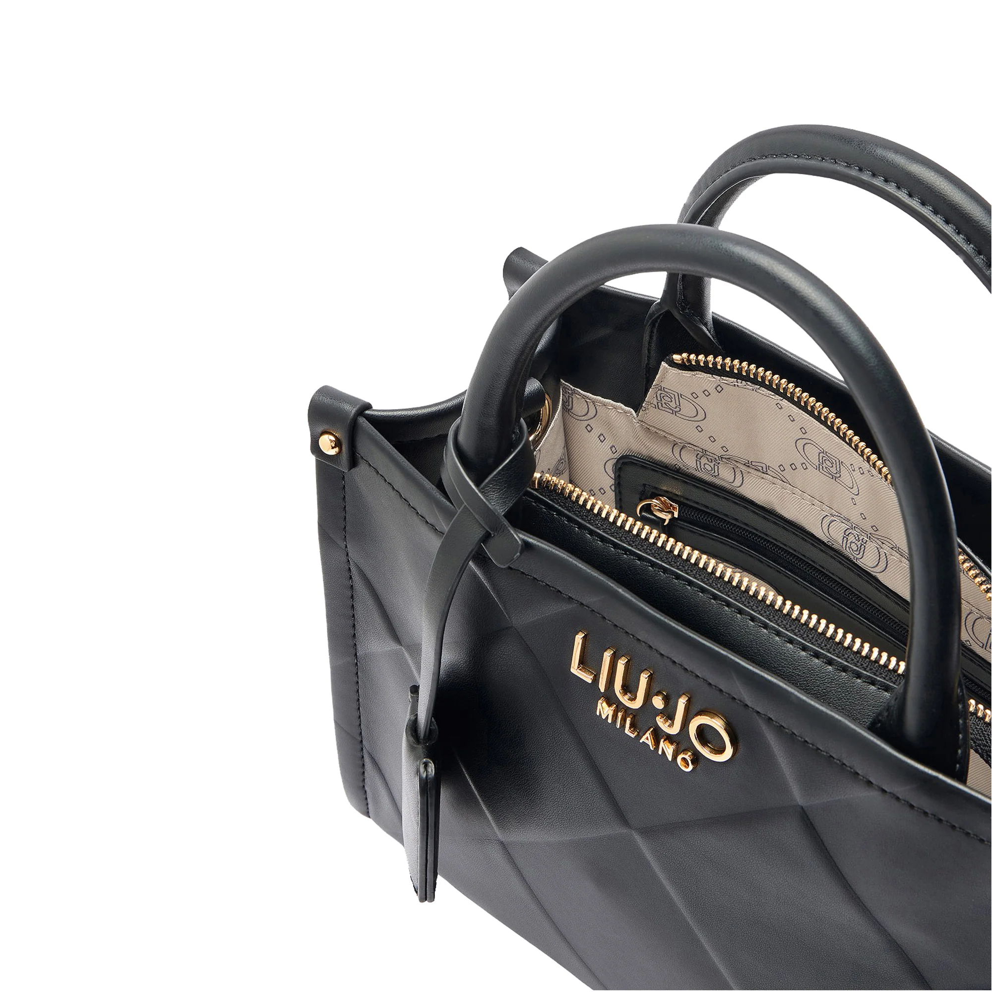 Borsa a mano nera con motivo rombi in rilievo - immagine 5