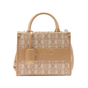 Borsa a mano da donna con logo jacquard Beige