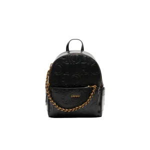 Zaino Nero Donna con logo a rilievo all over e catena
