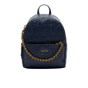 Zaino Blu Donna con logo a rilievo all over e catena