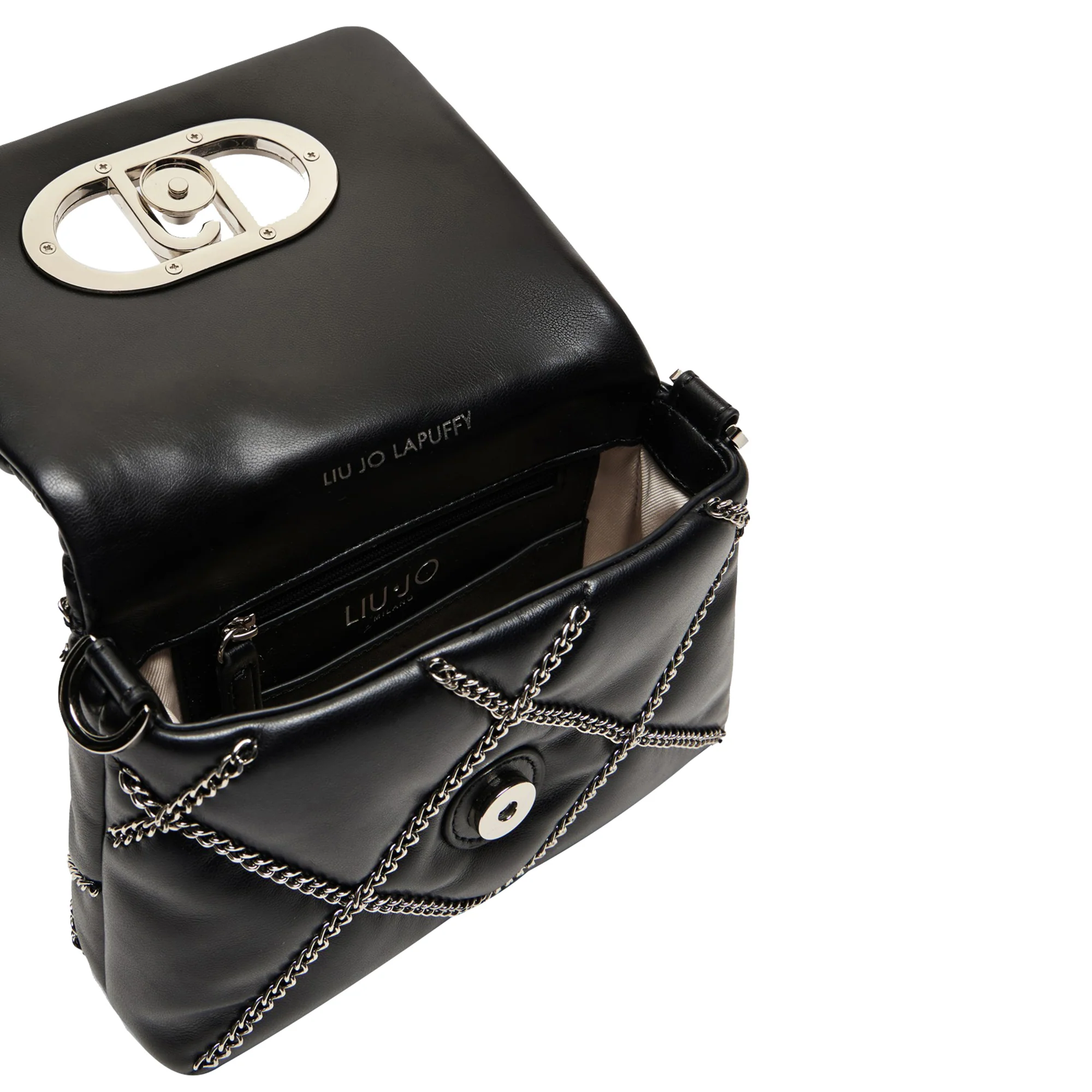 Borsa a spalla piccola LaPuffy con catene Nero - immagine 4