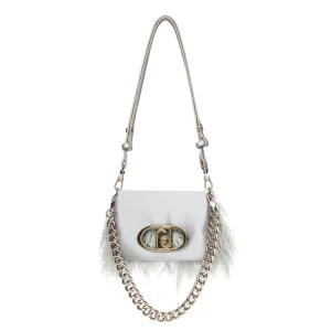 Borsa piccola a spalla LaPuffy con piume Celeste