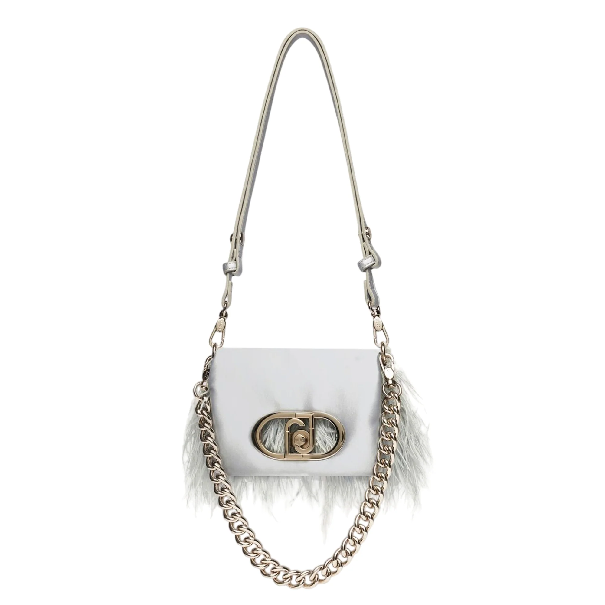 Borsa piccola a spalla LaPuffy con piume Celeste - immagine 2
