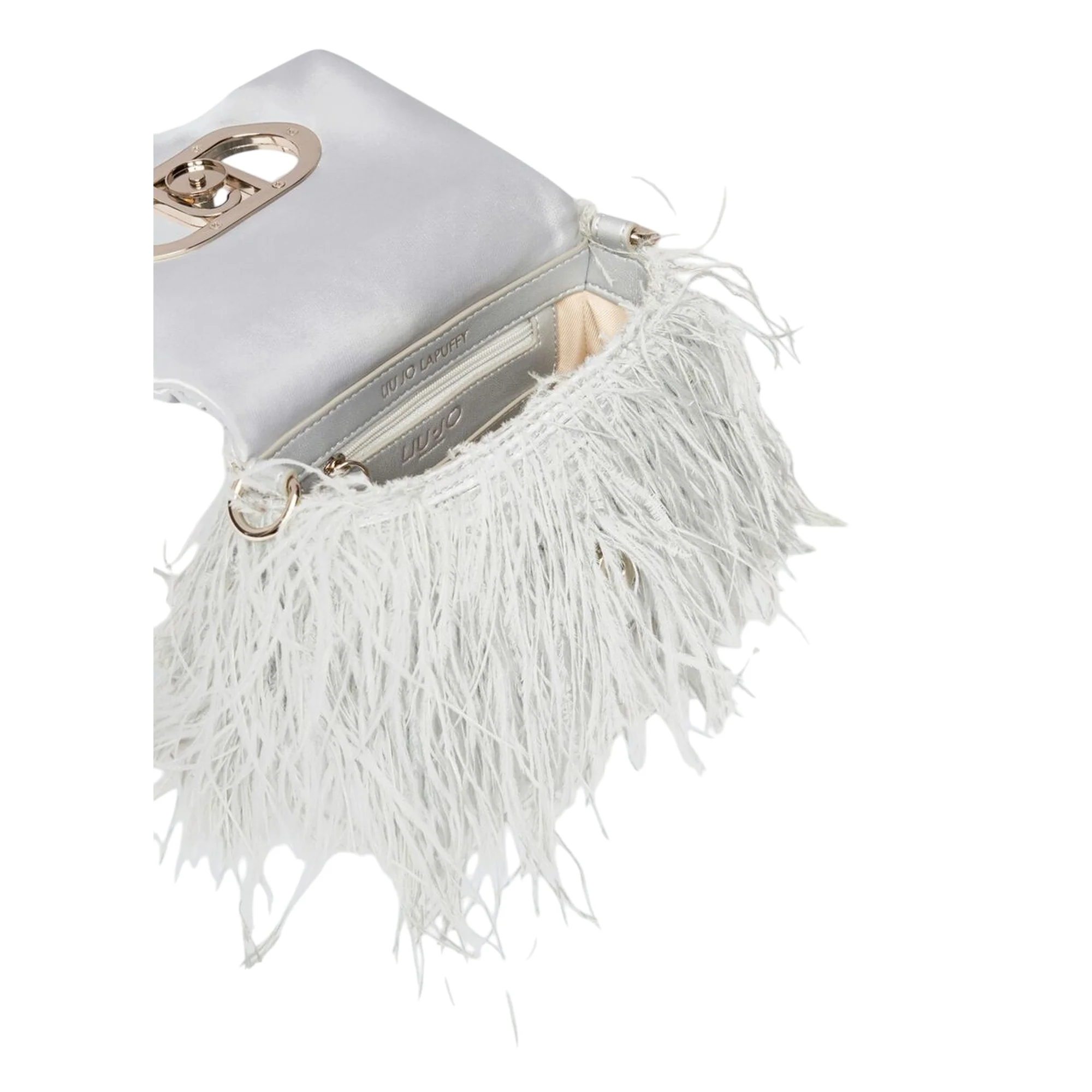 Borsa piccola a spalla LaPuffy con piume Celeste - immagine 4