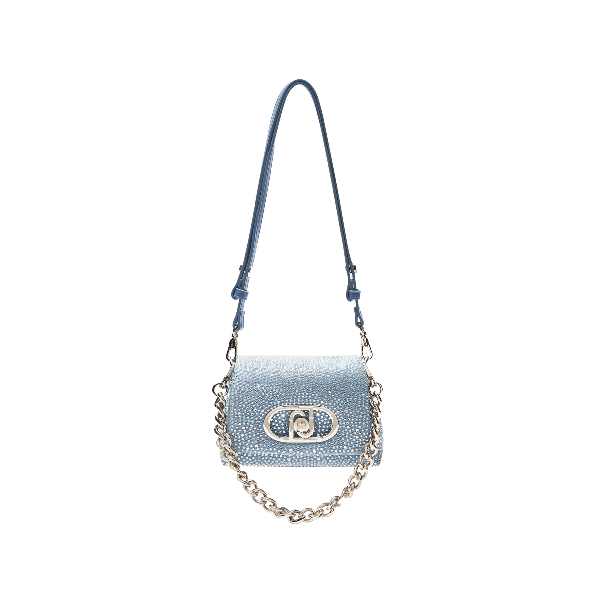 Borsa piccola a spalla LaPuffy in denim con strass - immagine 2