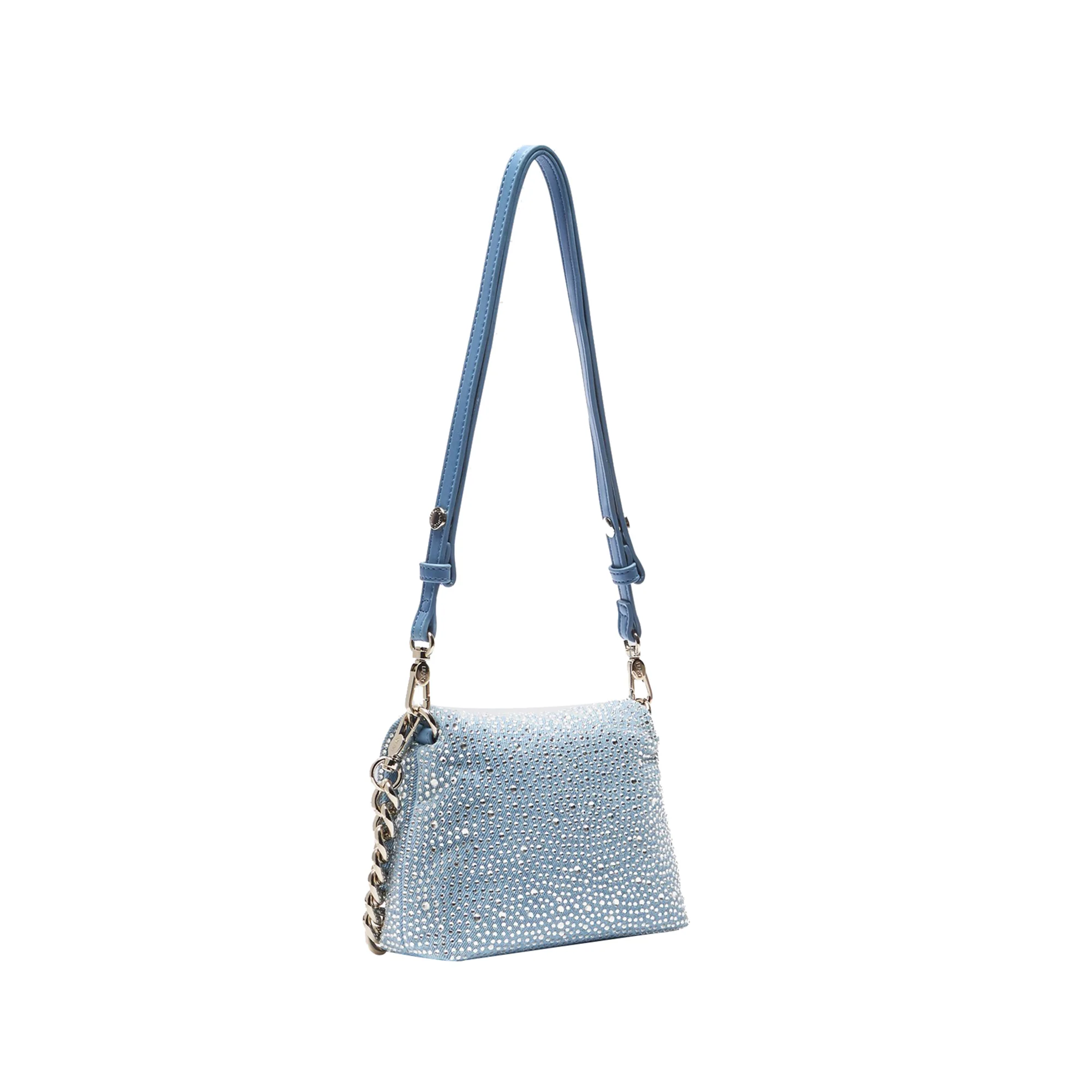 Borsa piccola a spalla LaPuffy in denim con strass - immagine 3