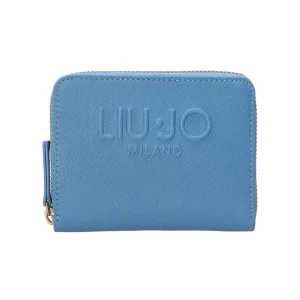 Portafoglio Donna zip around Azzurro logo in rilievo