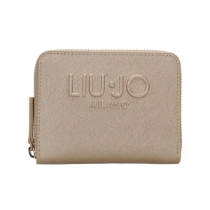 Portafoglio Donna Oro zip around logo in rilievo