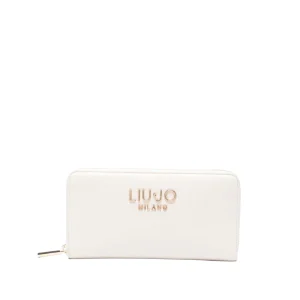 Portafoglio rettangolare bianco con dettagli oro