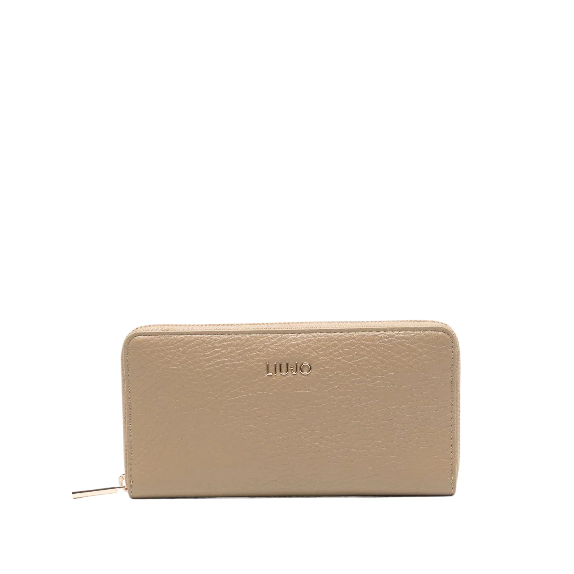 Portafoglio rettangolare beige con dettagli oro