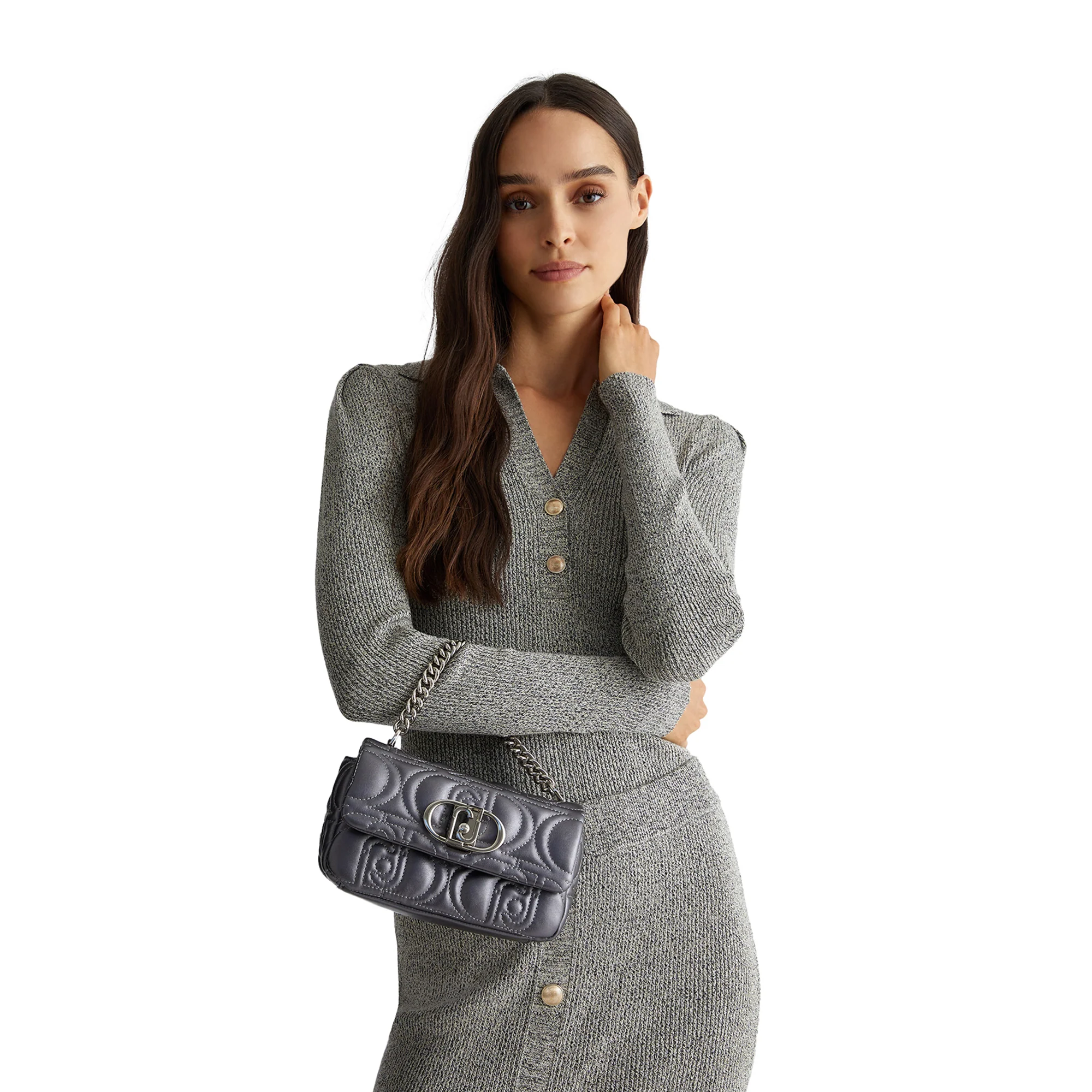 Borsa a spalla matelassé con logo Grigia - immagine 8