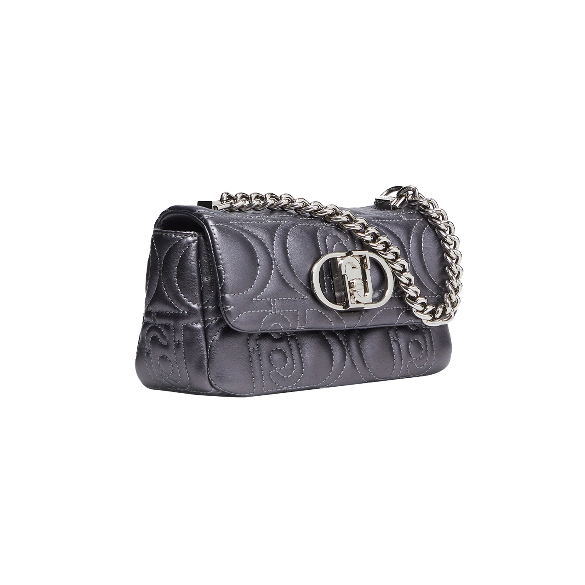 Borsa a spalla matelassé con logo Grigia - immagine 3