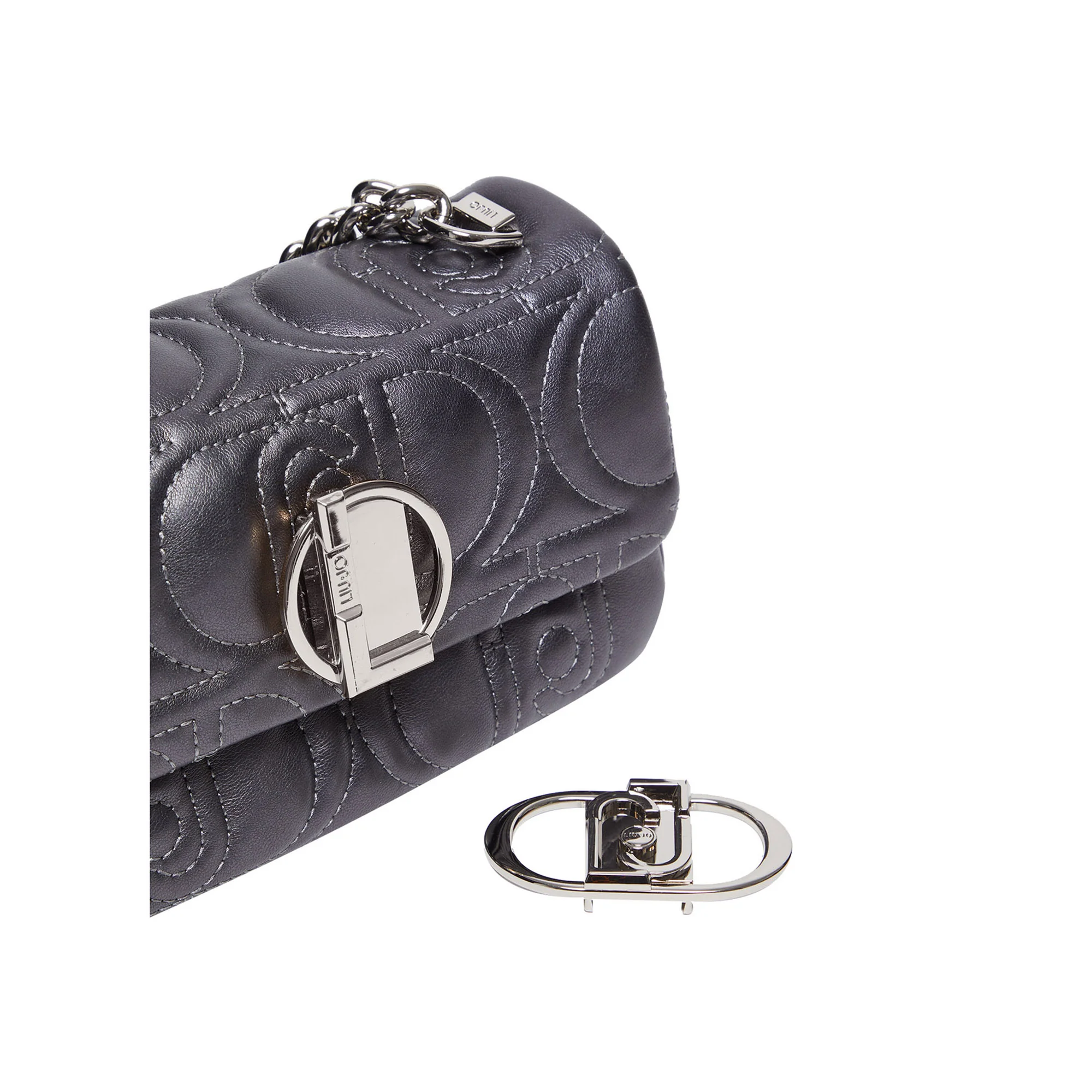 Borsa a spalla matelassé con logo Grigia - immagine 7