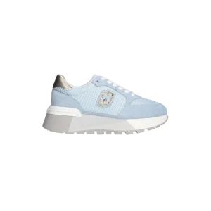Sneakers platform donna in suede e mesh azzurro