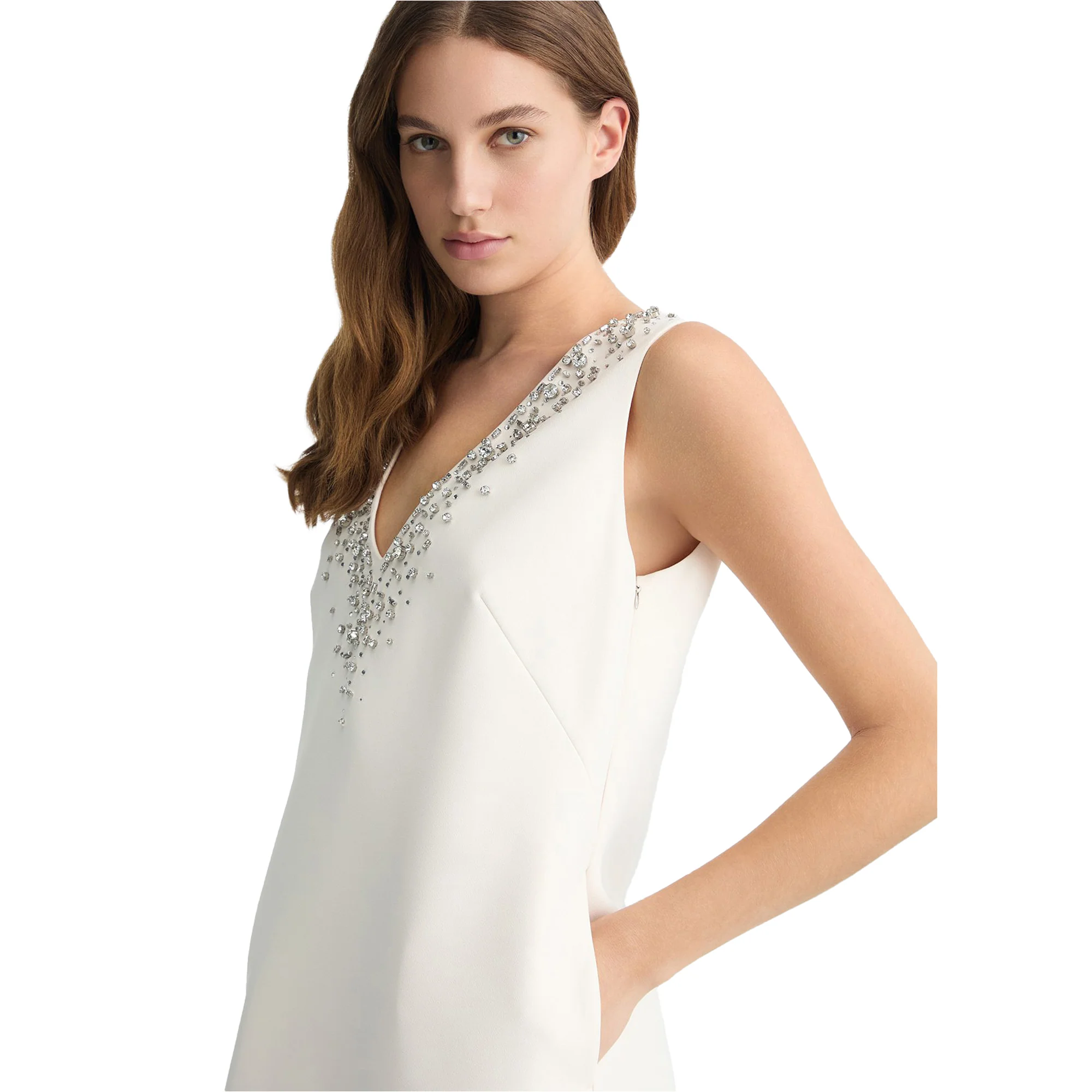 Abito corto Donna Bianco con ricami gioiello - immagine 5