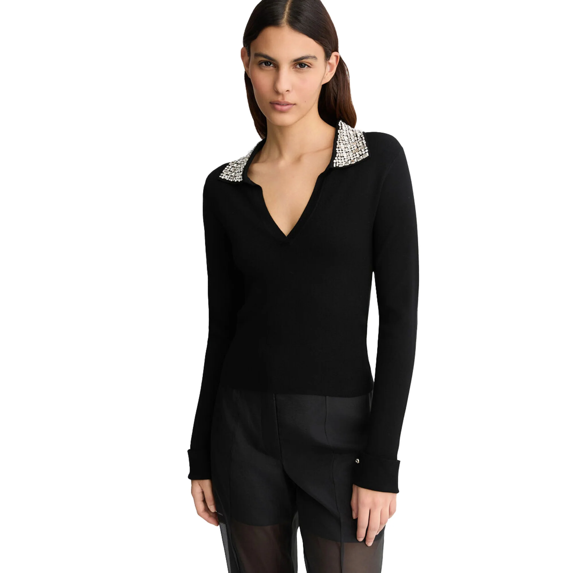 Polo Nera da Donna con ricami gioiello - immagine 3