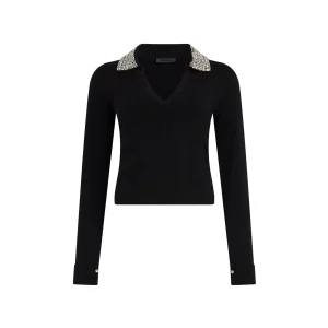 Polo Nera da Donna con ricami gioiello