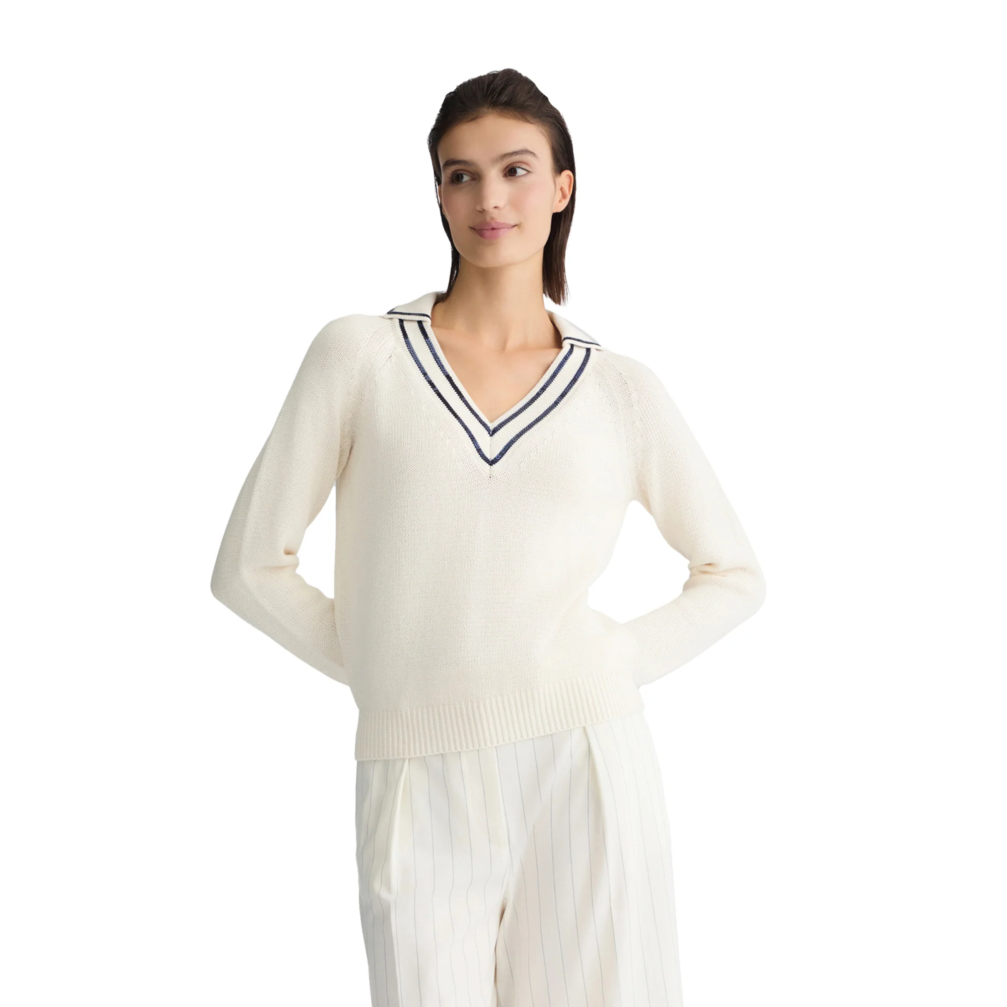 Maglia Donna bianca in puro cotone con paillettes - immagine 3