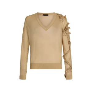 Maglia da donna beige con rouches