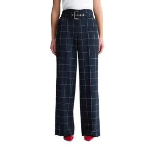 Pantaloni motivo check da Donna a vita alta Blu