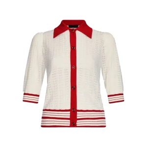 Cardigan Donna bianco e rosso in maglia