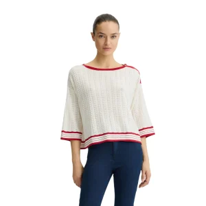 Maglia Donna in cotone e cashmere con dettagli rossi