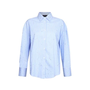 Camicia azzurra Donna in popeline con strass