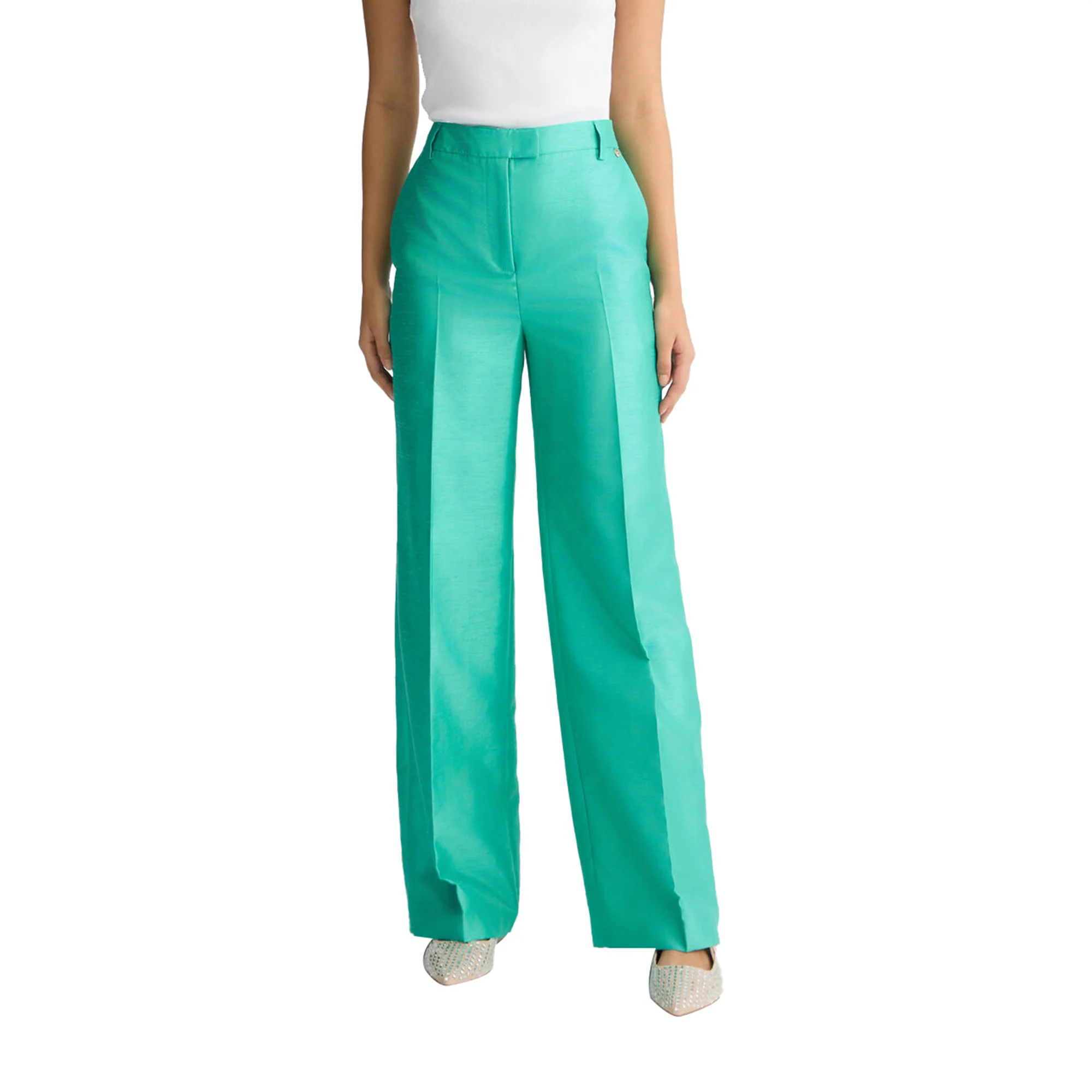 Pantaloni lunghi Donna in shantung verde - immagine 3