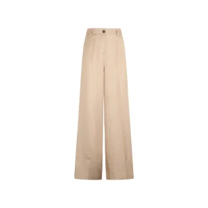 Pantaloni Donna wide leg beige con tasca applicata