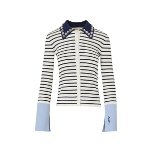 Maglia Donna a righe con colletto e bottoni