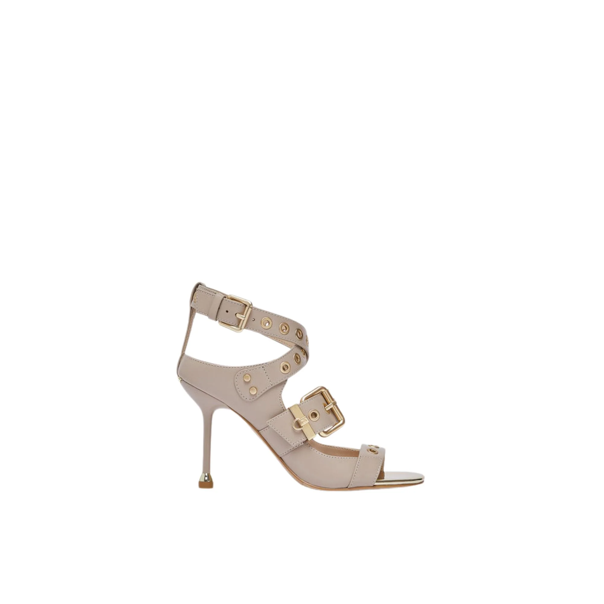 Sandali Donna in pelle con tacco beige - immagine 2