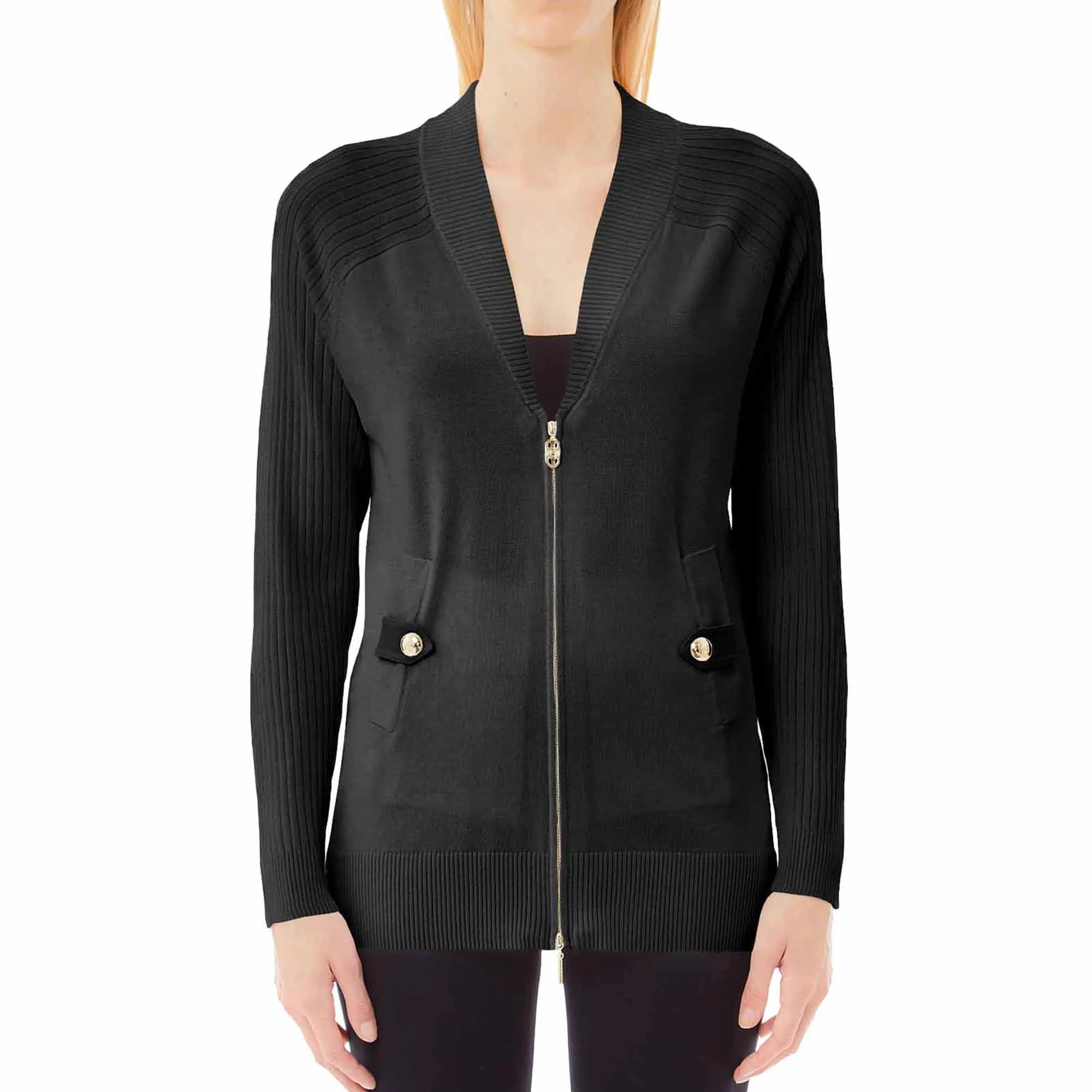 Cardigan Donna in maglia con zip Nero - immagine 2