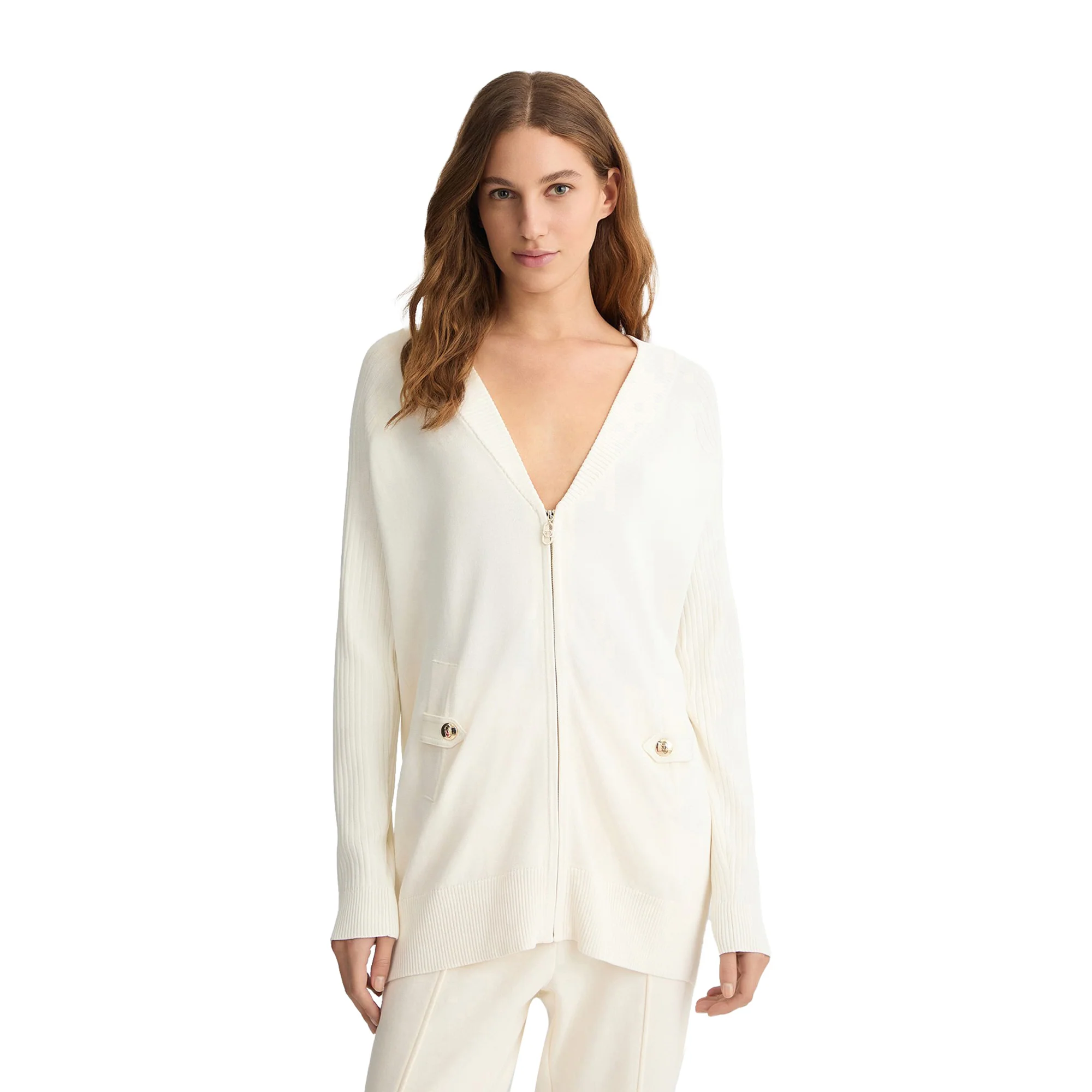 Cardigan Donna in maglia con zip Bianco - immagine 3