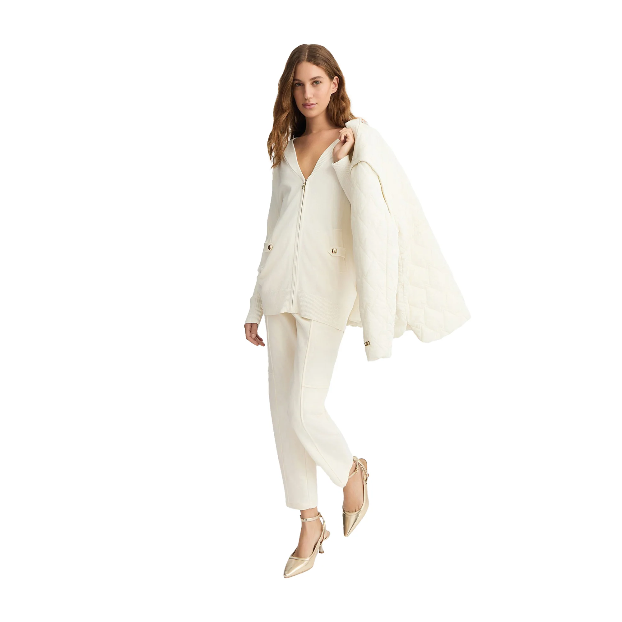 Cardigan Donna in maglia con zip Bianco - immagine 6