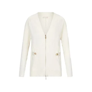 Cardigan Donna in maglia con zip Bianco