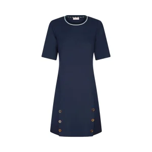Abito corto da donna con bottoni blu scuro
