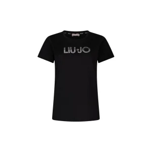 T-shirt Donna con logo lineare con strass bicolor