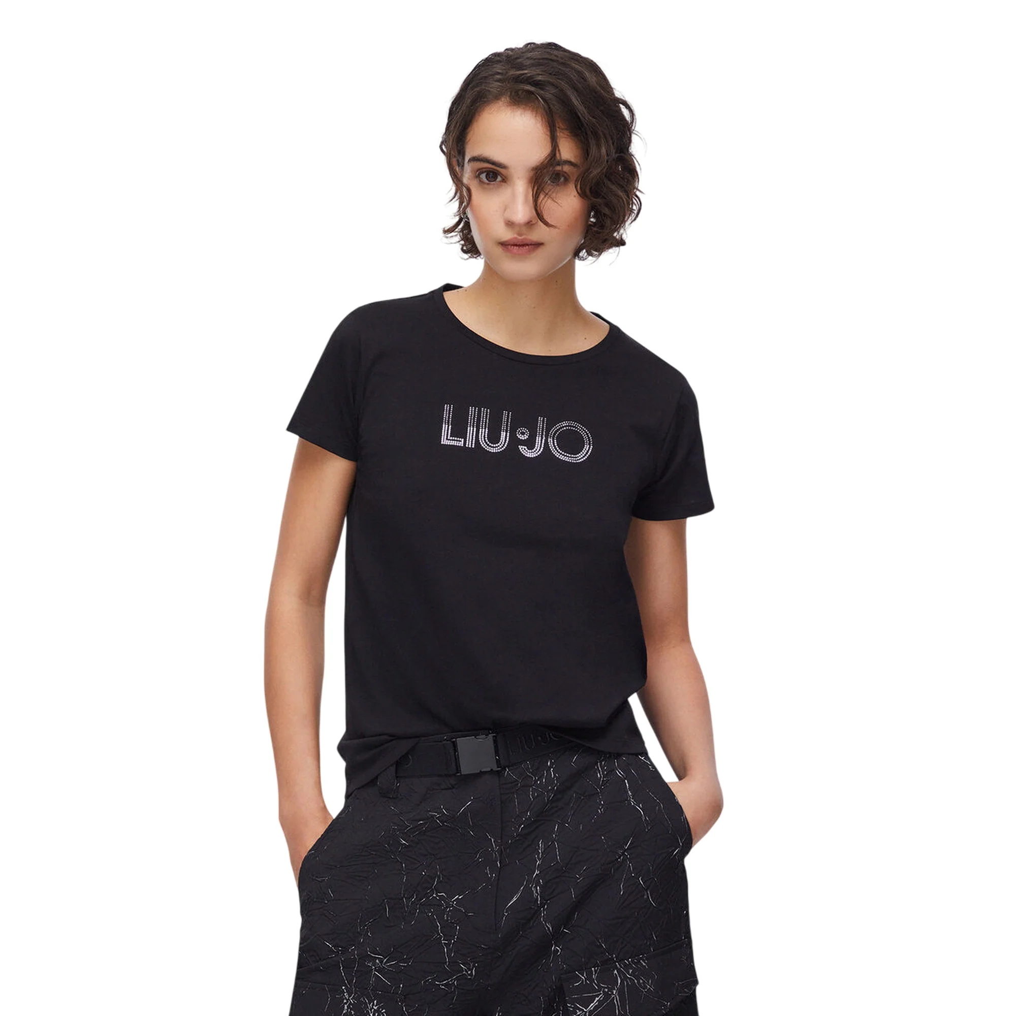 T-shirt Donna con logo lineare con strass bicolor - immagine 3